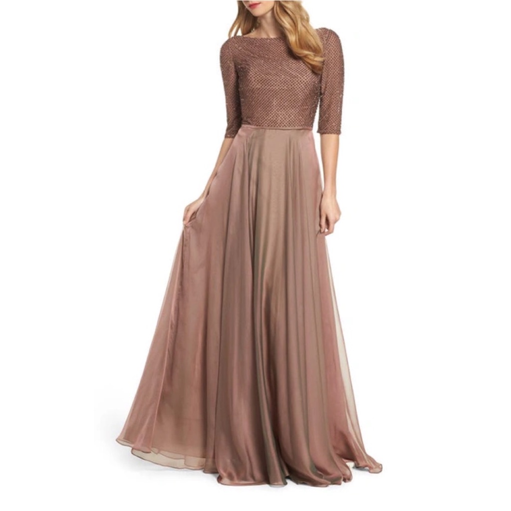 La Femme Embellished Bodice Tulle Ballgown In Cocoa